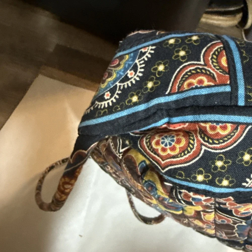 Vera Bradley Kensington Quilted Drawstring Backpack Tote Bag Purse Brown Paisley